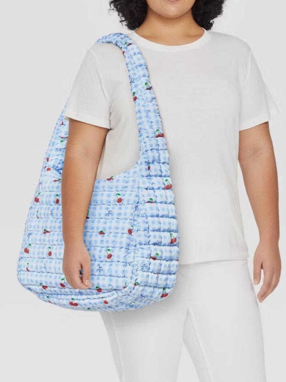 NWT Wild Fable Puffer Hobo Shoulder Bag Tote Purse Gingham Cherry Print
